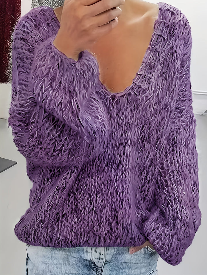 Vriona - Strikkede Langærmet Trøje Med V-Hals