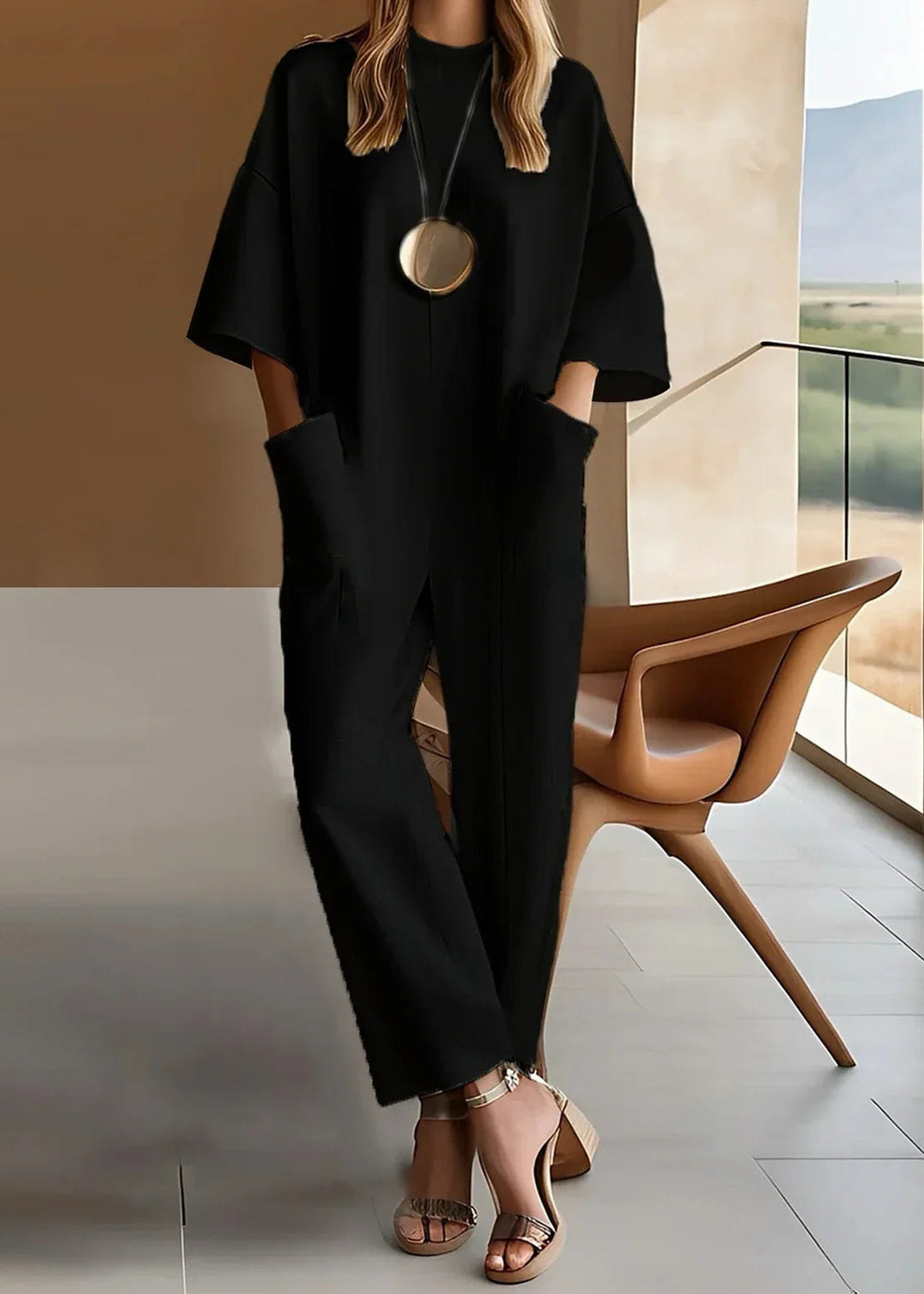 Elizina - Stilfuld Løs Jumpsuit Med Halve ærmer