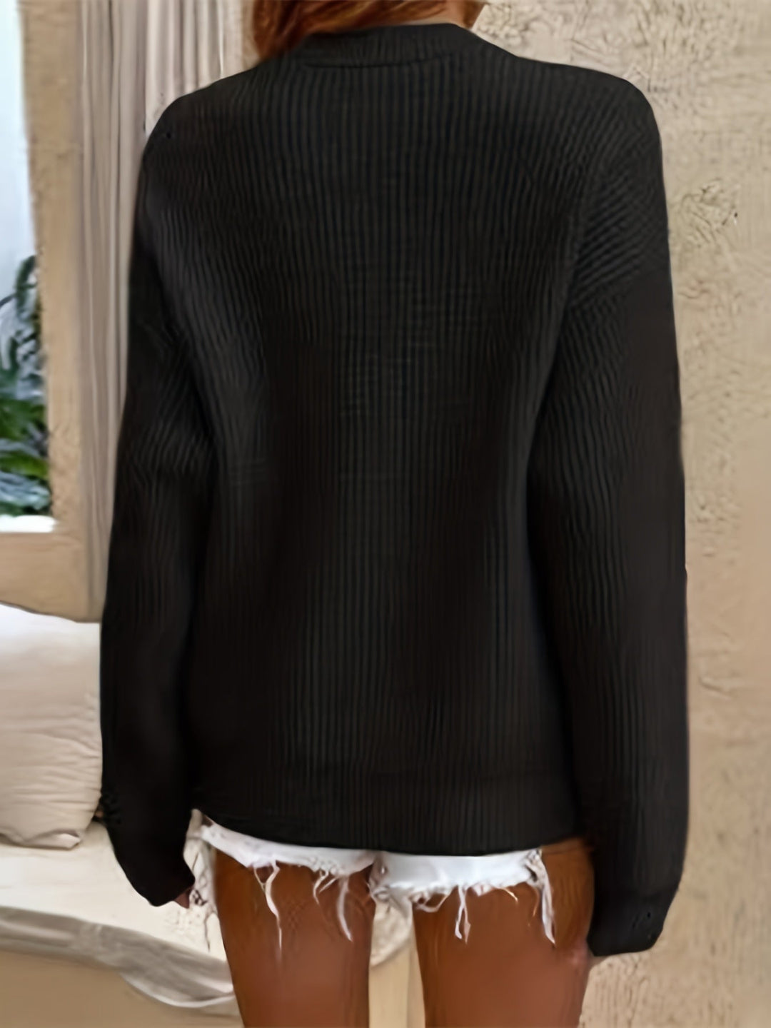 Zeline - Knap Op Sweater Med Lange ærmer