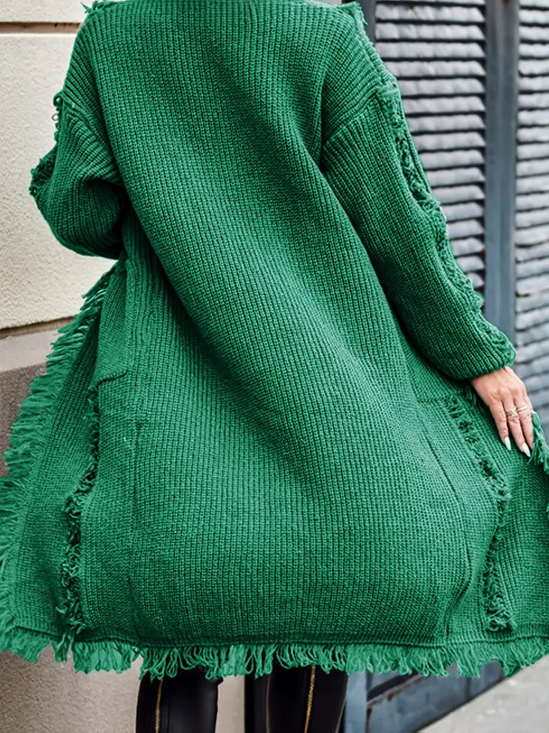 Ramziya - Elegant Lang Kvast Cardigan Med Lomme