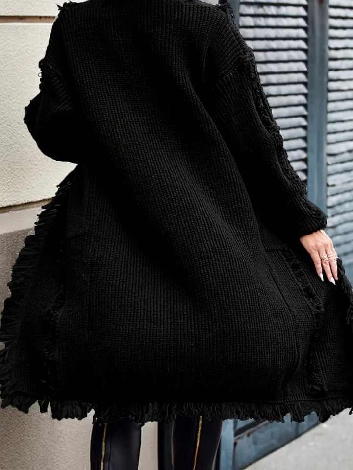Ramziya - Elegant Lang Kvast Cardigan Med Lomme