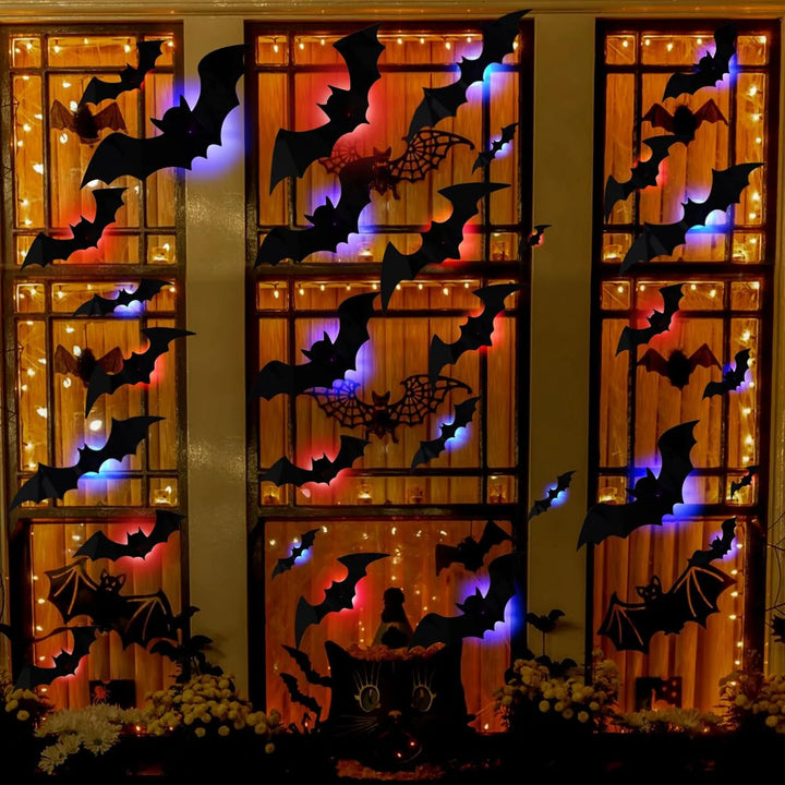 GlowWing - Lysende 3D Flagermus Halloween Vægdekorationsklistermærker