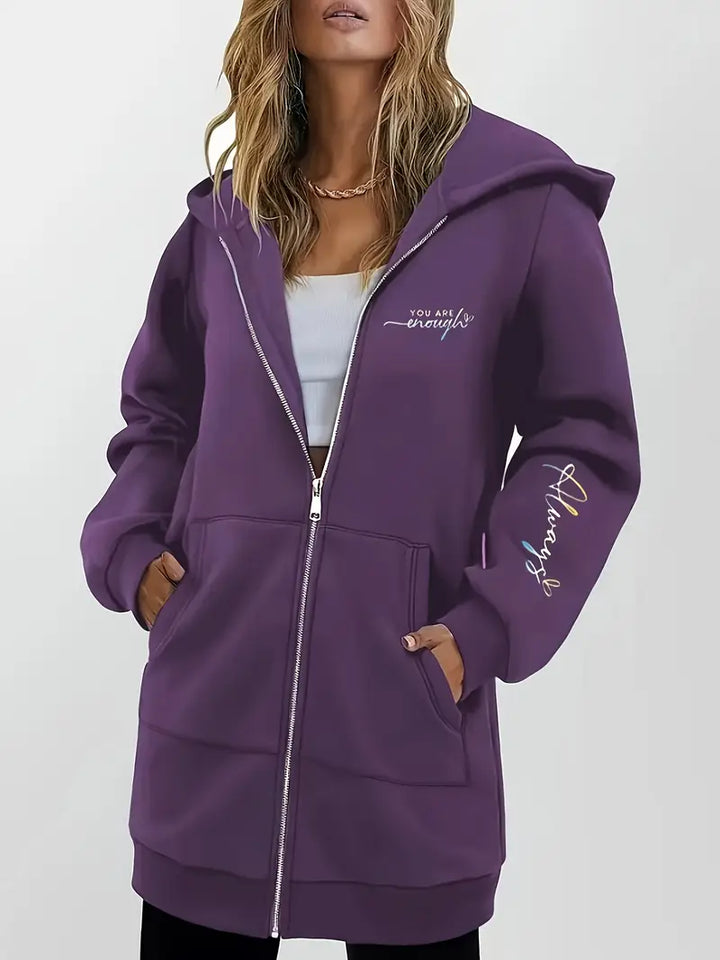 Angeleen - Geometrisk Printet Hættetrøje Med Lynlås