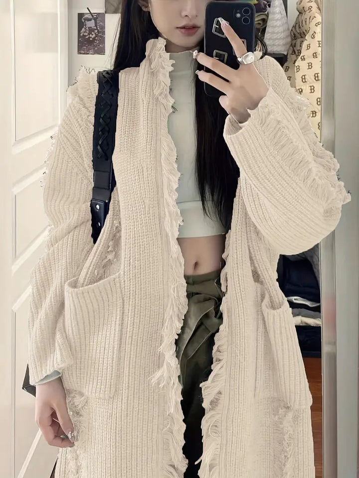 Ramziya - Elegant Lang Kvast Cardigan Med Lomme
