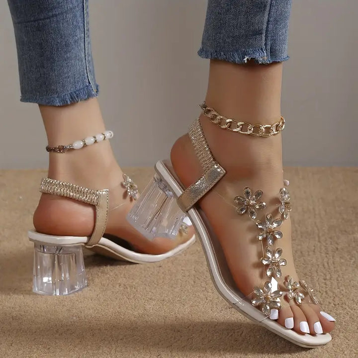 Graciela - Højhælede Sandaler Med Blomsterkrystaller