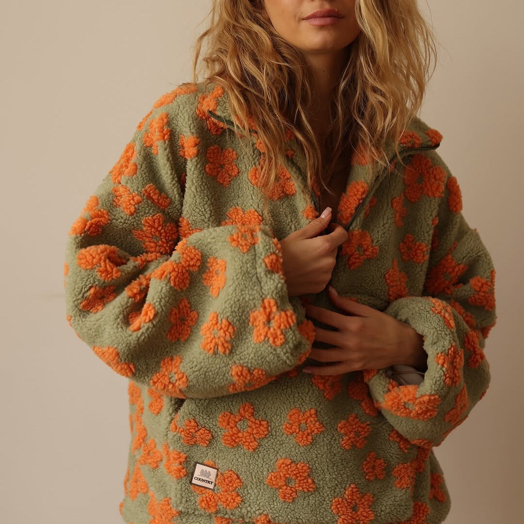 Azelma - Langærmet Fleece Sweater Med Blomster Trykke