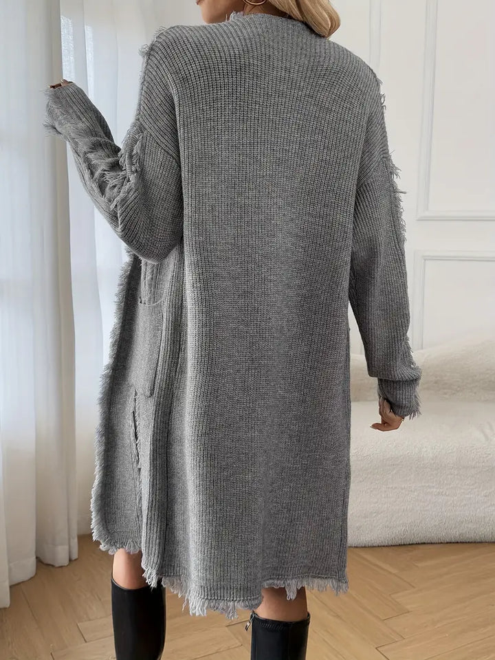 Ramziya - Elegant Lang Kvast Cardigan Med Lomme