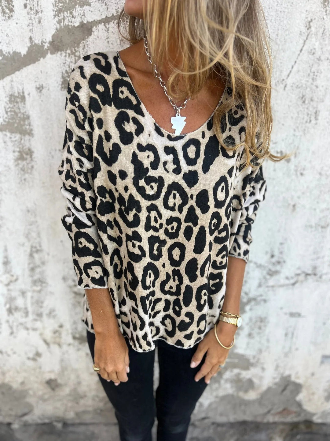 Swantje - Bluse med Rund Hals og Leopardprint