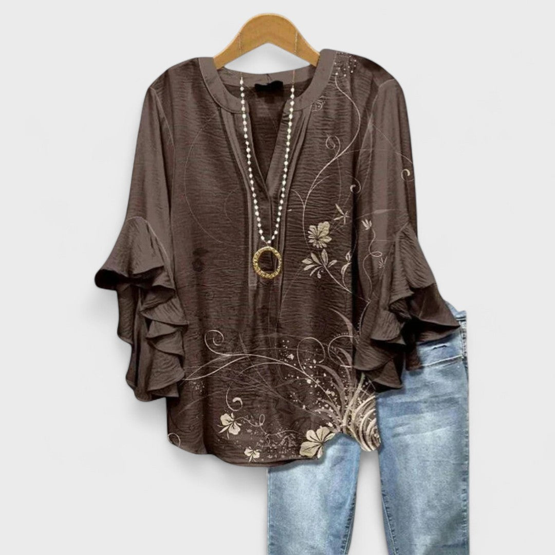 Rachida – Elegant Bluse Med Blomster Udskriv