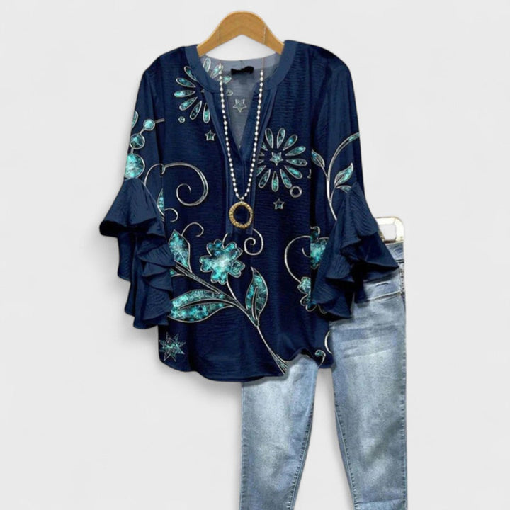 Rachida – Elegant Bluse Med Blomster Udskriv
