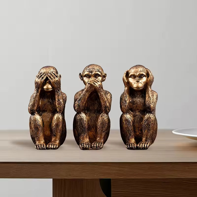 WiseChimp - 3 Darabos Dekoratív Műgyanta Majomszobor Szett