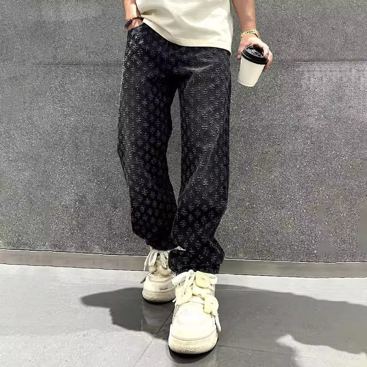 Zeydan - Jacquard Bukser Med Brede Ben i Denim