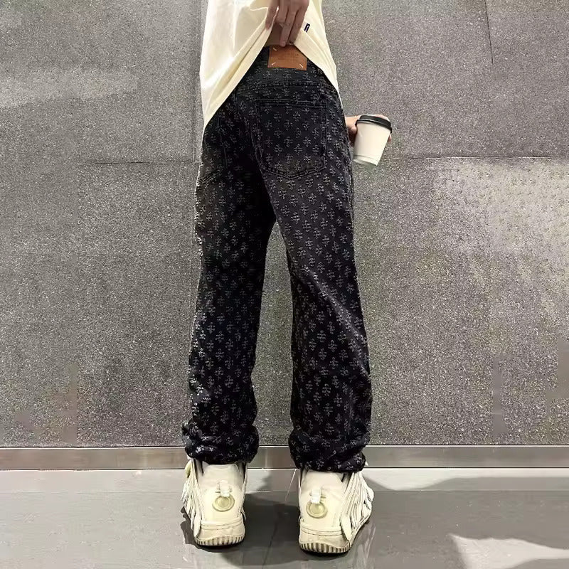 Zeydan - Jacquard Bukser Med Brede Ben i Denim