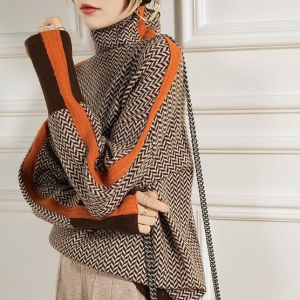 Heidemarie – Plettet Rullekrave Trøje Med Markante Kontraststriber