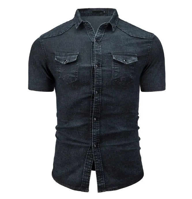 Sean - Kortærmet Denim Skjorte Med Lommer