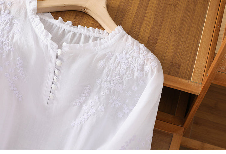Kissina - Broderet Bomulds Bluse
