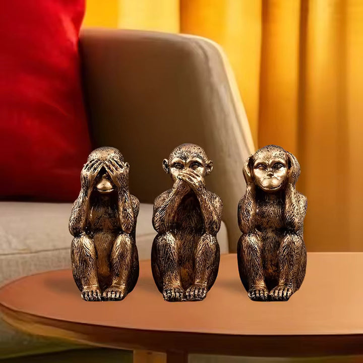 WiseChimp - 3 Darabos Dekoratív Műgyanta Majomszobor Szett