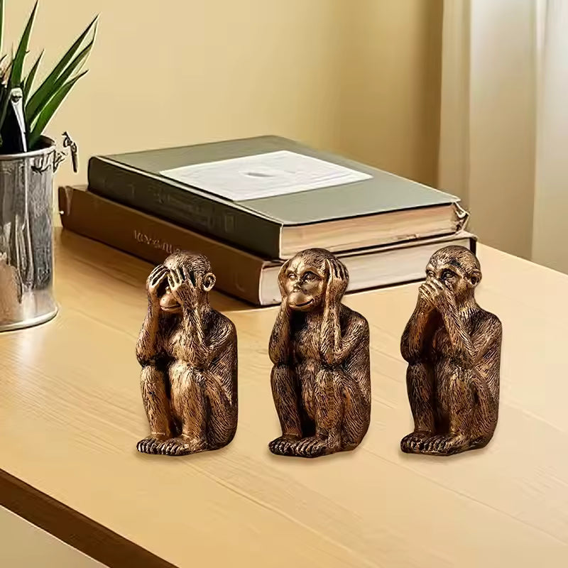 WiseChimp - 3 Darabos Dekoratív Műgyanta Majomszobor Szett
