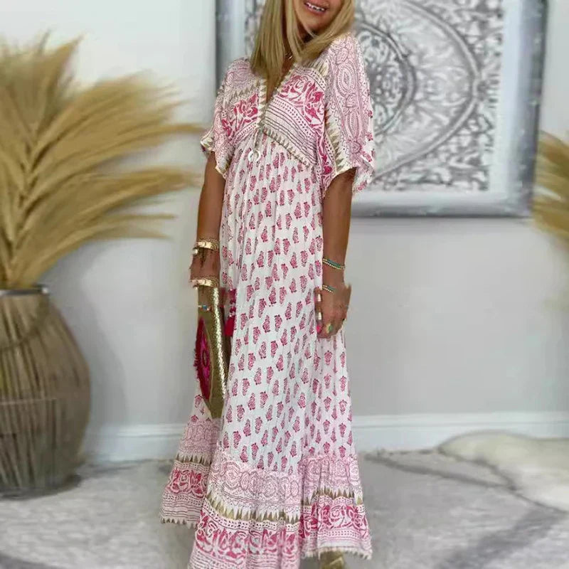 Krista - Boho maxi kjole med Udskriv