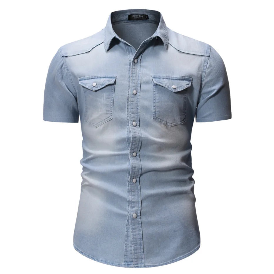 Sean - Kortærmet Denim Skjorte Med Lommer