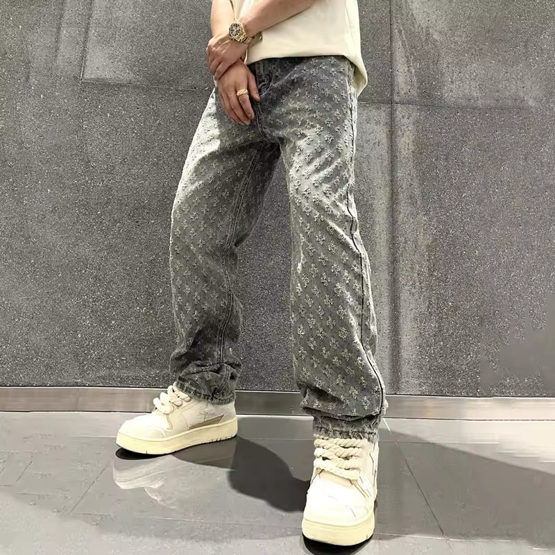 Zeydan - Jacquard Bukser Med Brede Ben i Denim