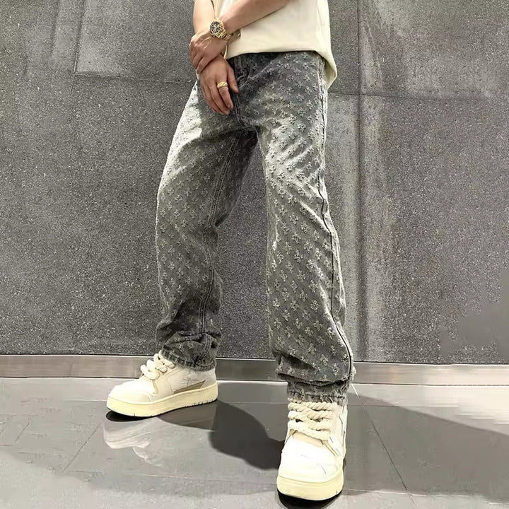 Zeydan - Jacquard Bukser Med Brede Ben i Denim