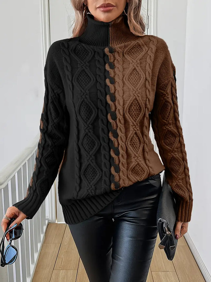 Leovia - Elegant Stribet Sweater Med Høj Hals