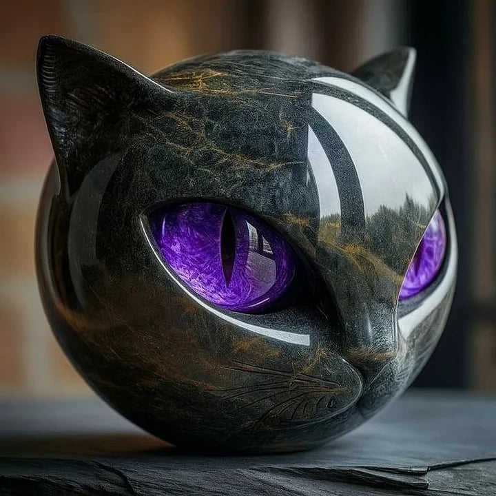 NyxCharm - Mystisk Sort Katte Hoved Skulptur