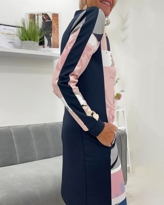 Lexiana - Midi Kjole Med Abstrakt Print Og Lynlås