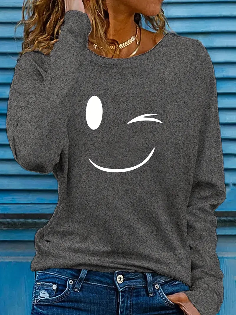 Odalina - Afslappet T-Skjorte Med Smiley Udskriv