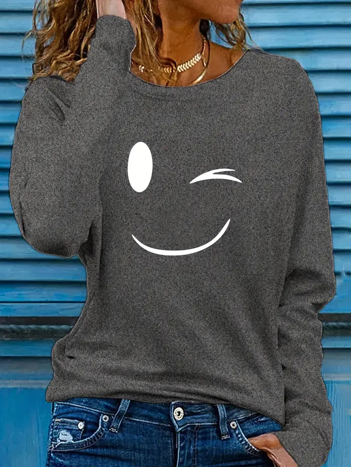 Odalina - Afslappet T-Skjorte Med Smiley Udskriv