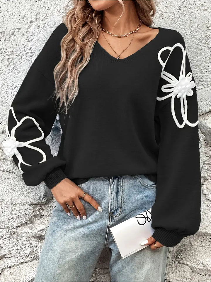 Semira - Langærmet Sweater Med Blomsterbroderi
