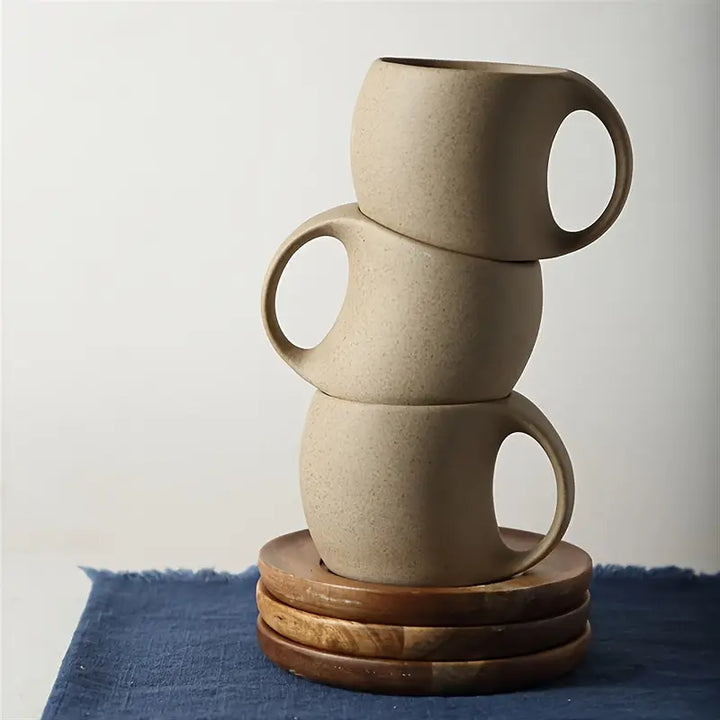 ClayHaven - Keramisk Kaffekrus Med Træ Underlag
