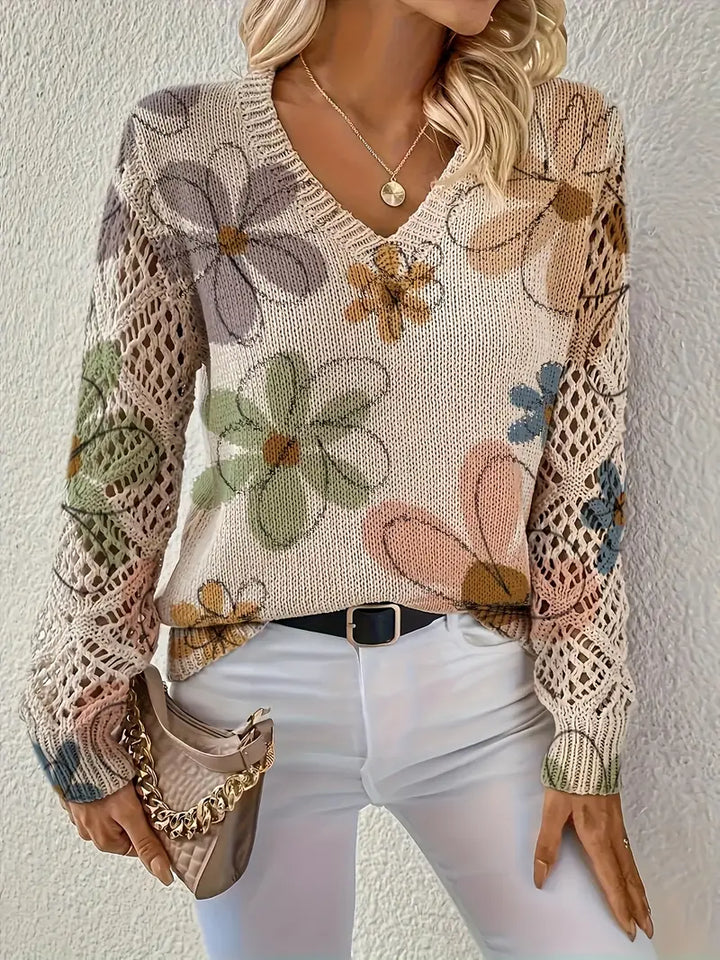 Marzena – Elegant Langærmet Trøje Med Blomster Udskriv