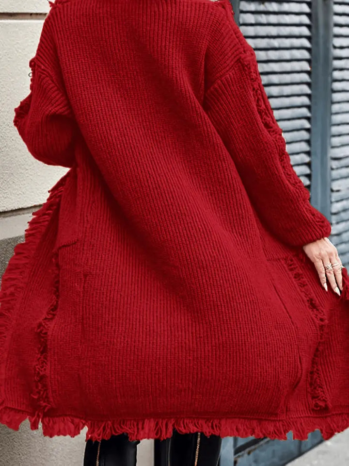 Ramziya - Elegant Lang Kvast Cardigan Med Lomme