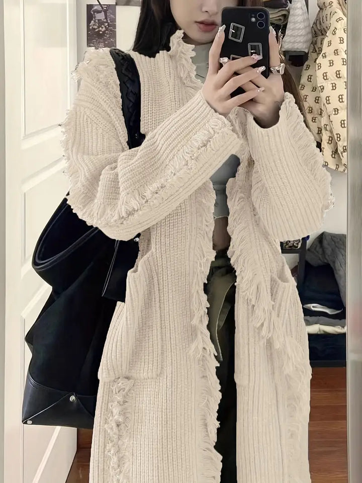 Ramziya - Elegant Lang Kvast Cardigan Med Lomme