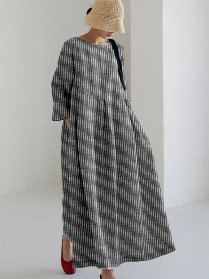 Olivia – Vintage Kjole Med Striber Og Løs Pasform