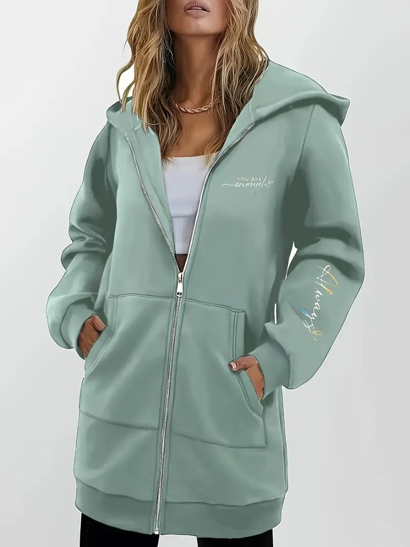 Angeleen - Geometrisk Printet Hættetrøje Med Lynlås