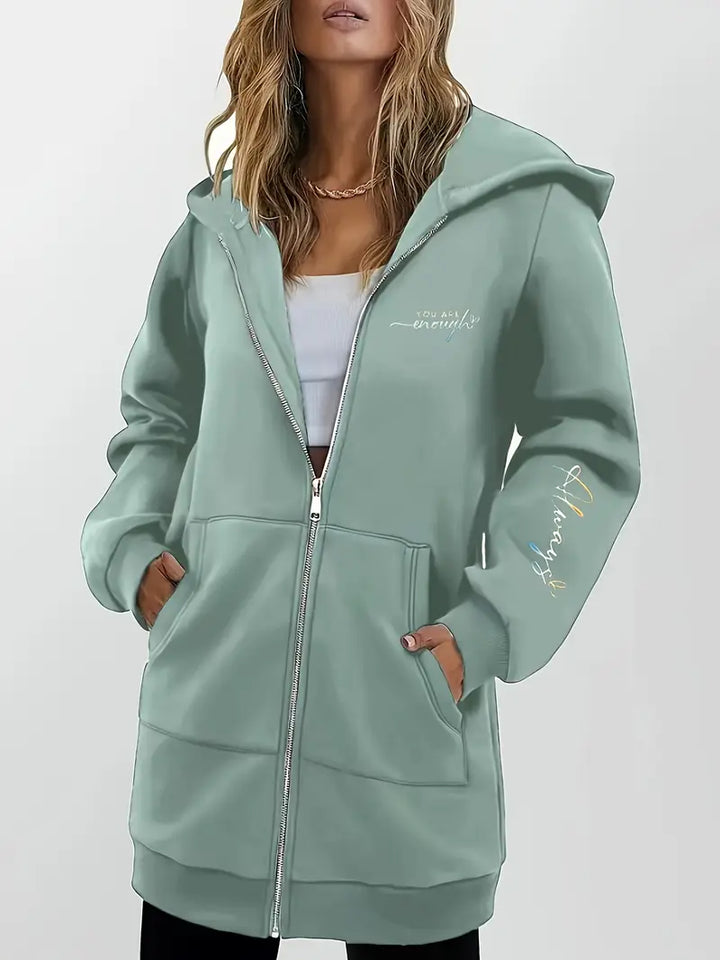 Angeleen - Geometrisk Printet Hættetrøje Med Lynlås