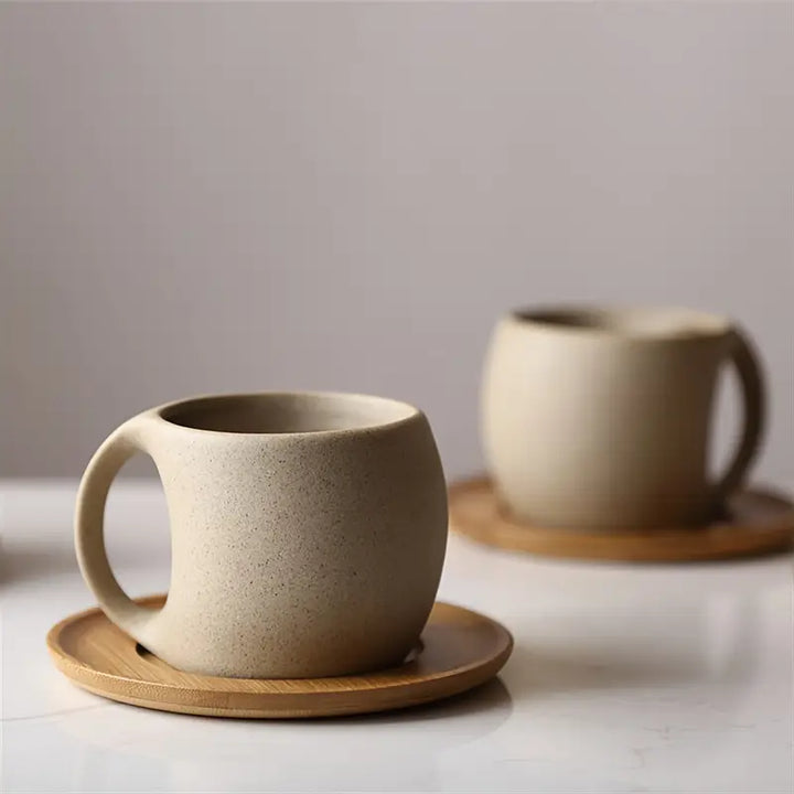 ClayHaven - Keramisk Kaffekrus Med Træ Underlag