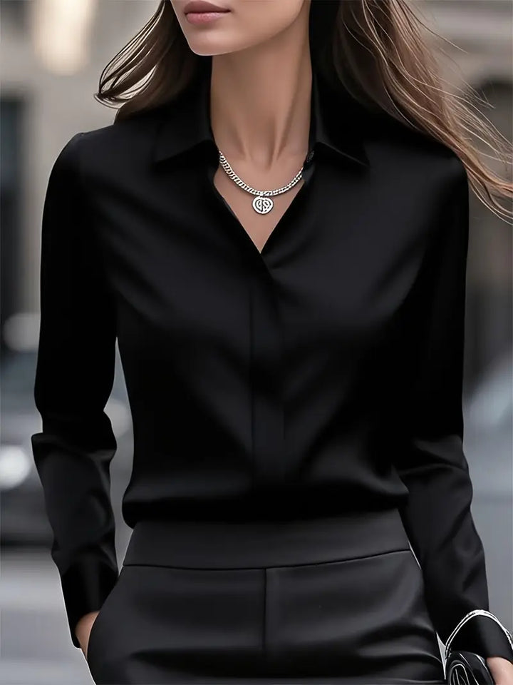 Amiliana - Elegant Langærmet Skjorte Med Knapper