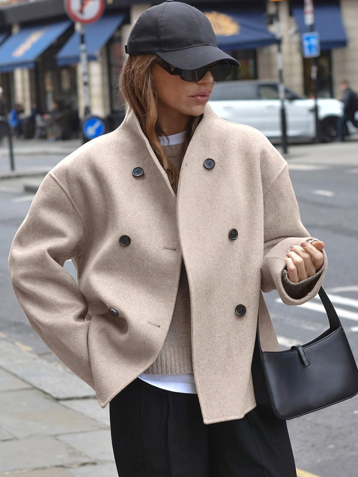 Deanne - Elegant Dobbeltradet Beige Frakke