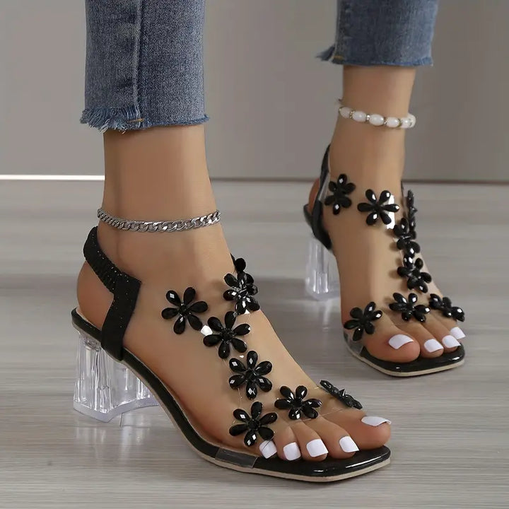 Graciela - Højhælede Sandaler Med Blomsterkrystaller