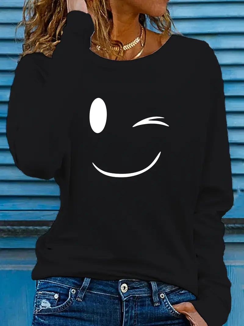 Odalina - Afslappet T-Skjorte Med Smiley Udskriv