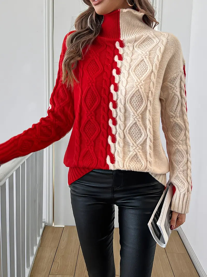 Leovia - Elegant Stribet Sweater Med Høj Hals