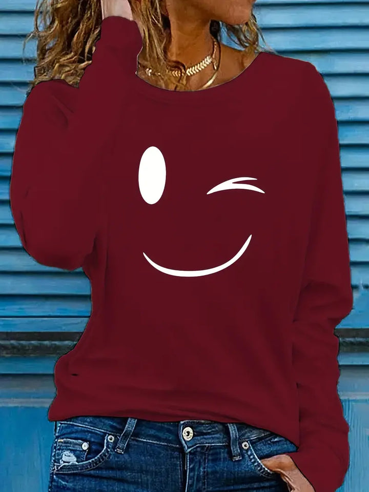 Odalina - Afslappet T-Skjorte Med Smiley Udskriv