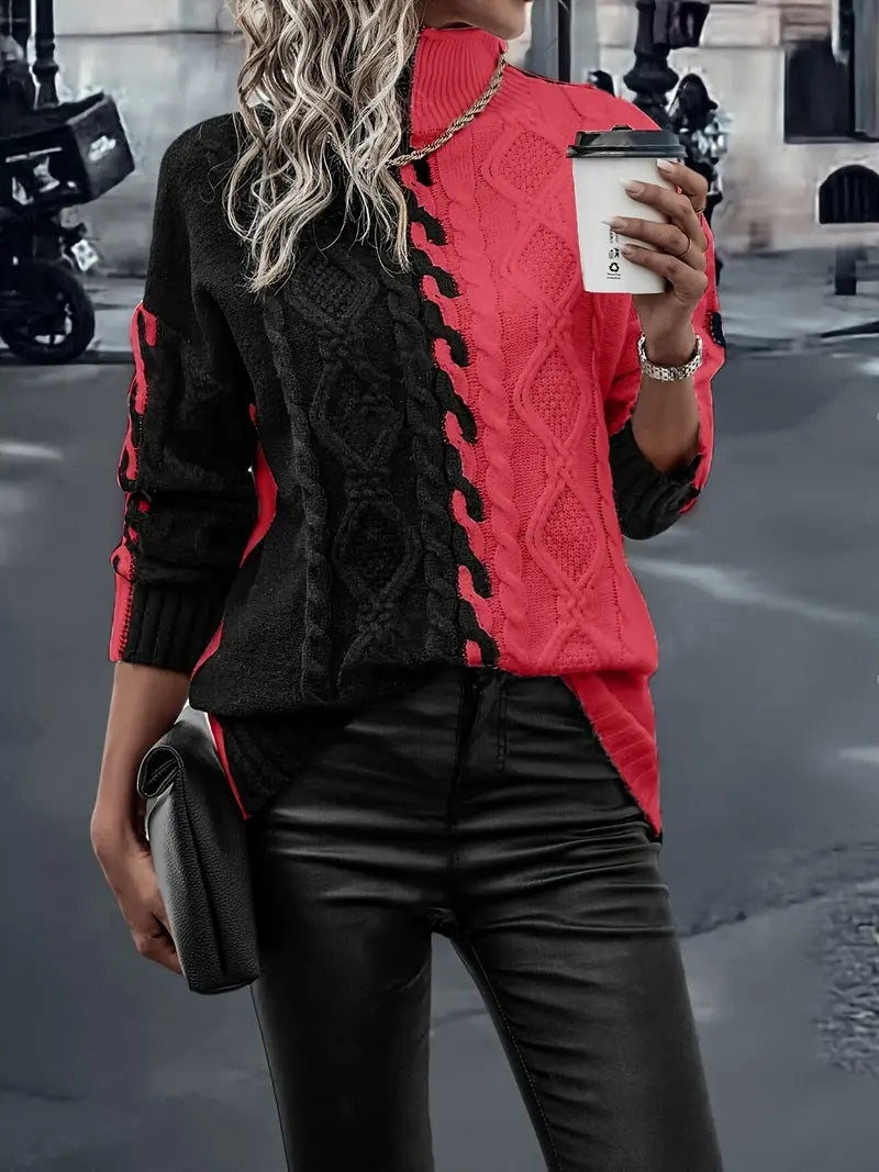 Leovia - Elegant Stribet Sweater Med Høj Hals
