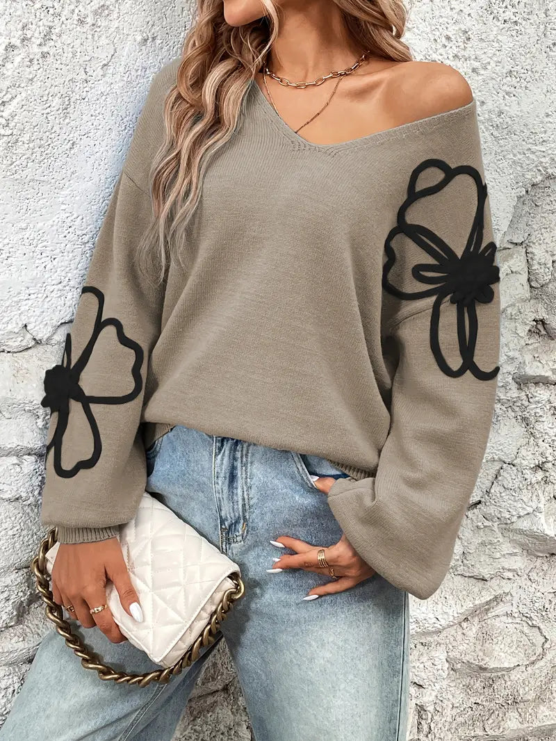 Semira - Langærmet Sweater Med Blomsterbroderi