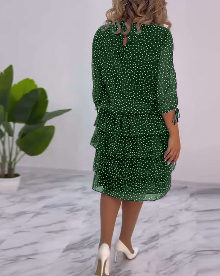 Eralyn - Polka Kjole Med Flæser Og Slidsede ærmer