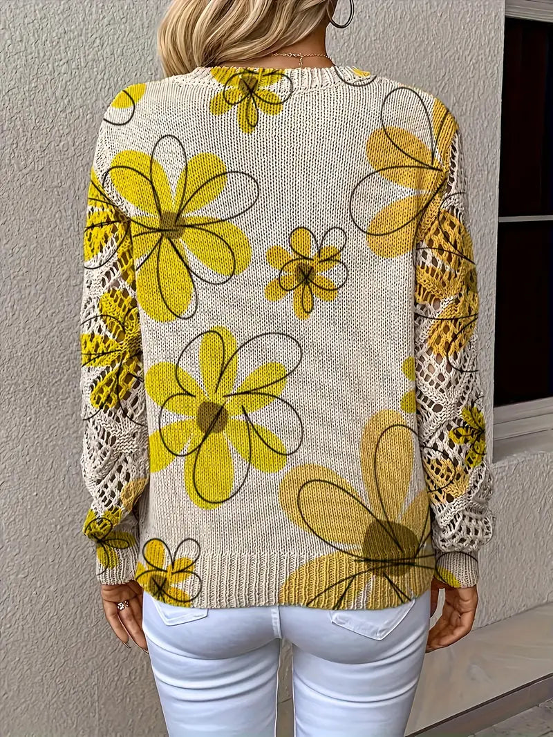 Marzena – Elegant Langærmet Trøje Med Blomster Udskriv